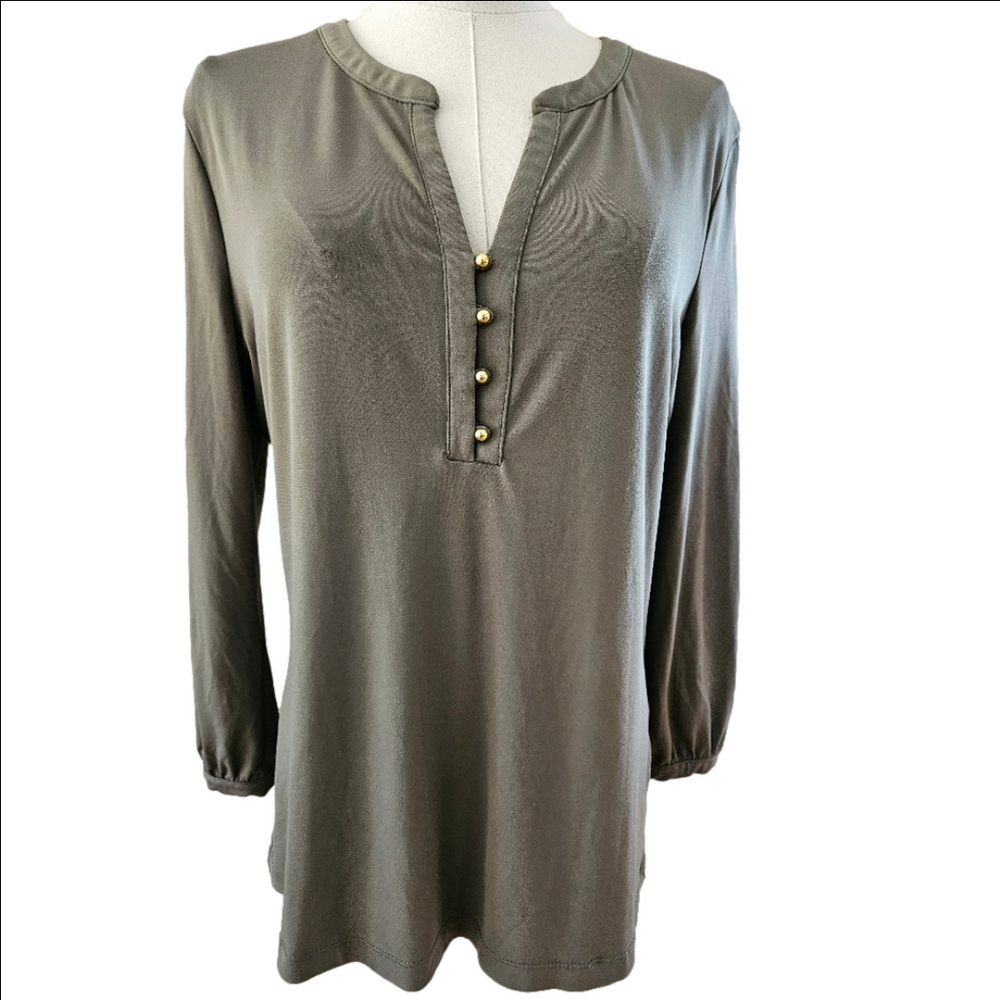 New York & Company Stretch Green Long Sleeve Pullover Blouse-Size Medium